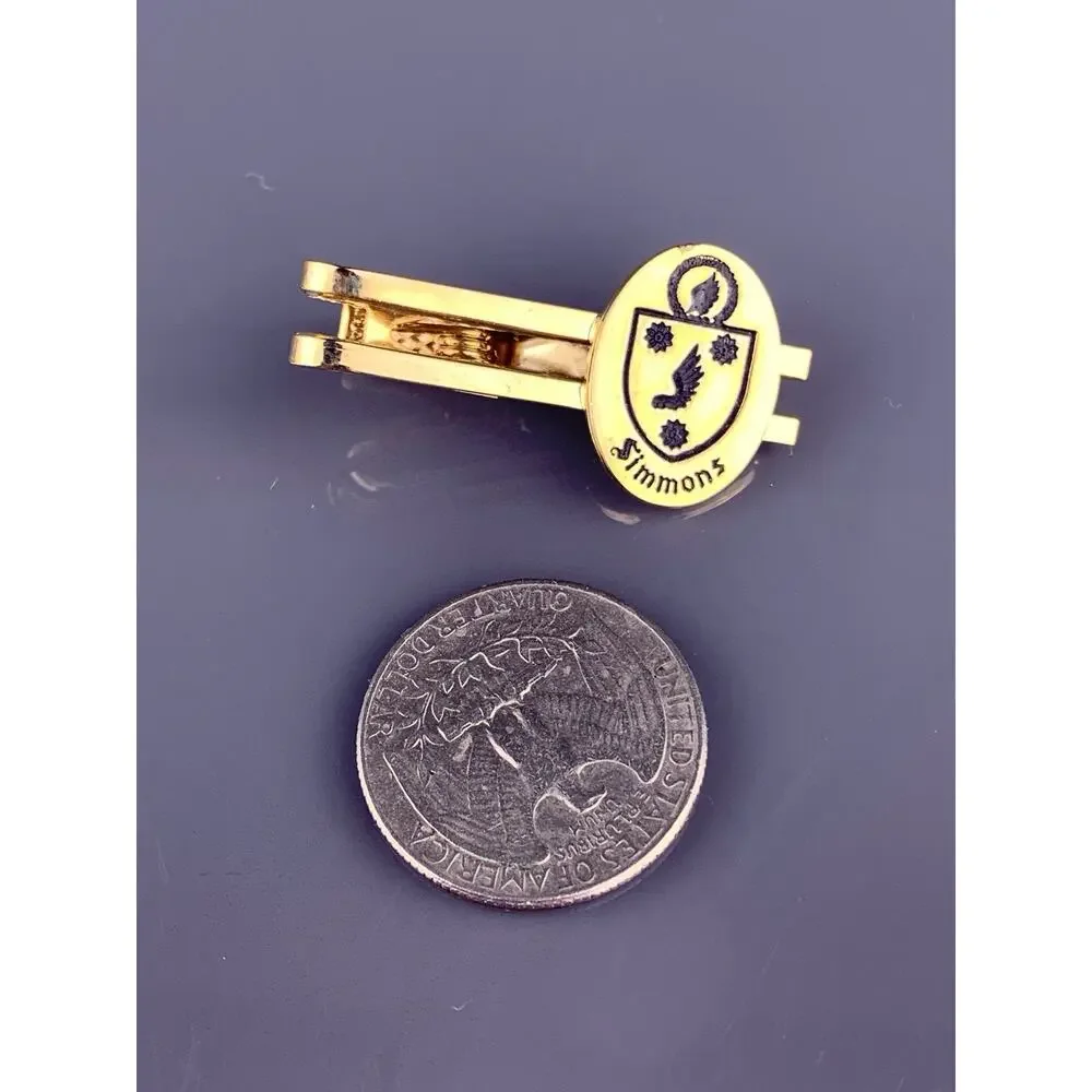 Simmons Family Crest Cufflinks Tie Clip Gold Tone Wing Rose Shield Heraldic VTG